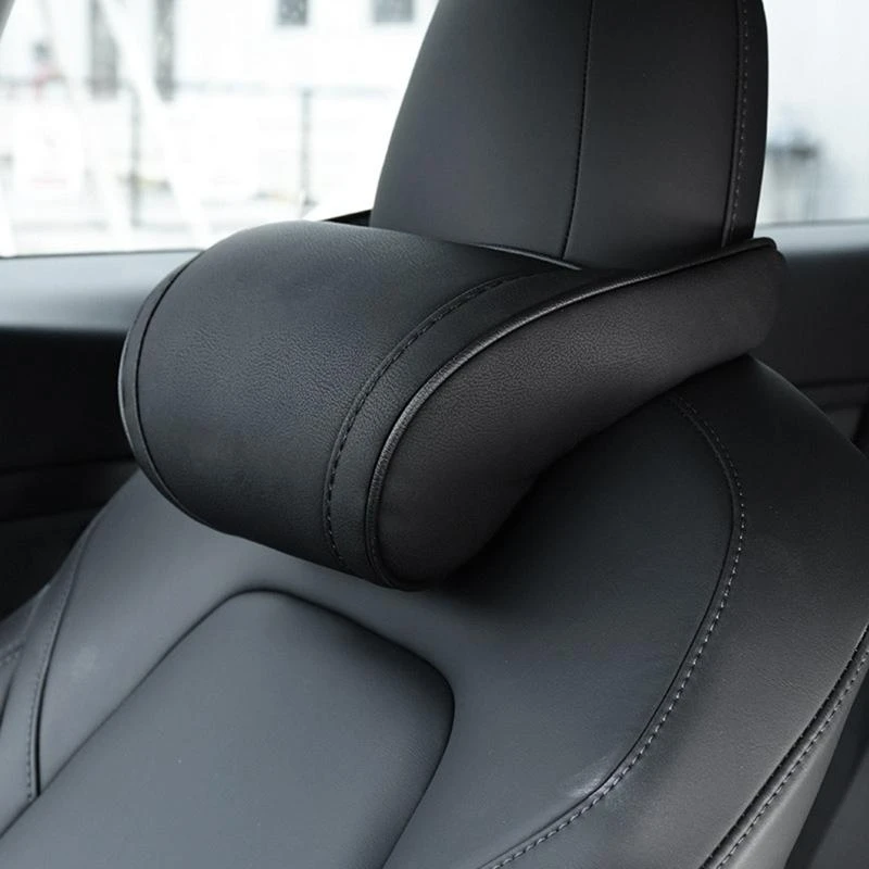 Almohada de viaje para reposacabezas de asiento, almohada para el cuello para Tesla Model 3/Y/X/S, almohada de cuero PU para el cuello, almohadas de espuma viscoelástica, accesorios para coche