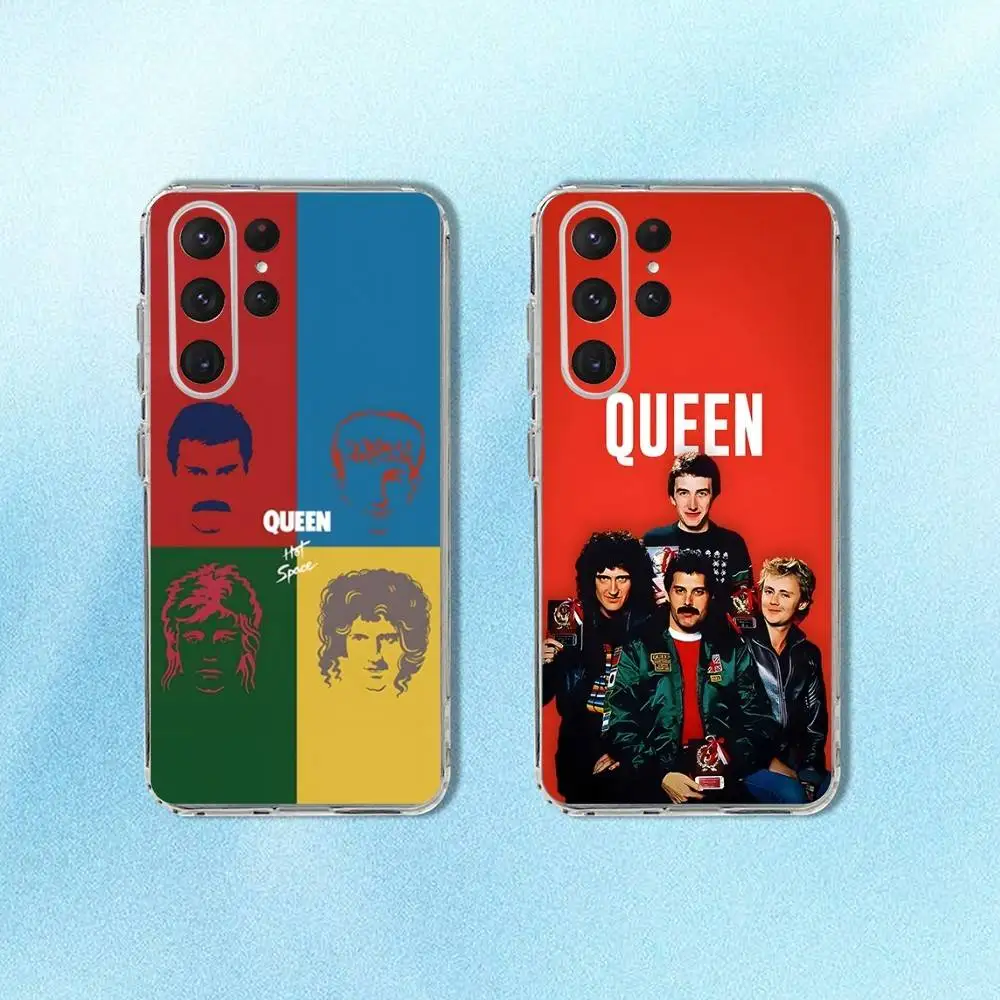 

ROCK BAND Q-Queen Phone Case For Samsung S24,30,21,22,23,20 FE,lite,PIus,Ultra,5G,Note,9,10 Transparent Cover