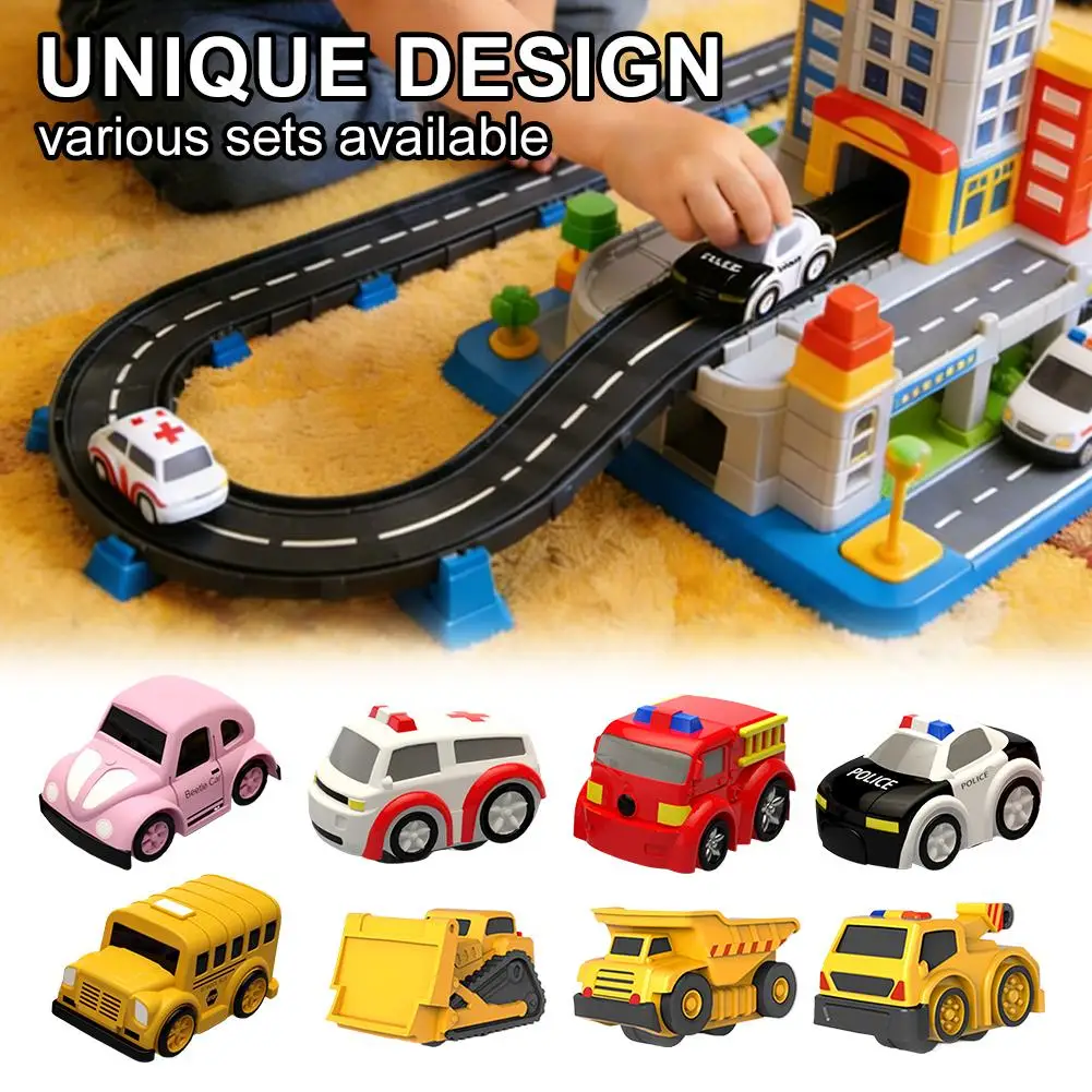 

Набор мини-машинок для автотрека: полицейская машина, пожарная машина, школьный автобус. Пластиковые игрушки для детей, развивающие воображение и мелкую моторику.