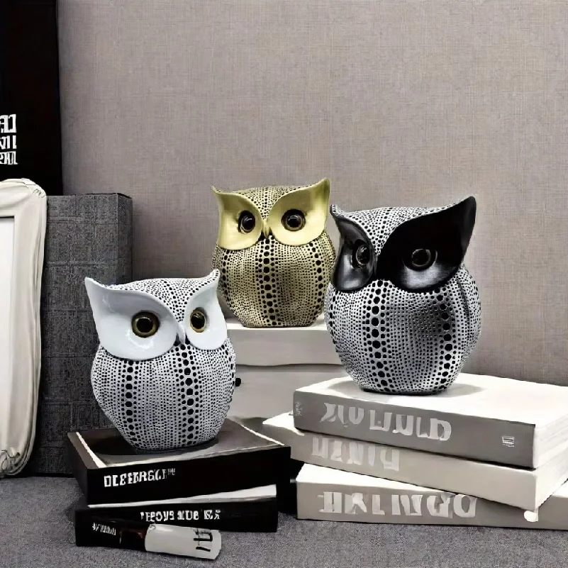 Resin Owl Statue Home Decor - Yellow Owl Sculpture, Bird Statue, Bedroom, Office, Garden, Bookshelf, TV Stand Statue