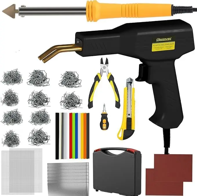 

100W Plastic Welding Kit with Hot Staplers, Rods, Mesh for Car Bumper and Home Repair