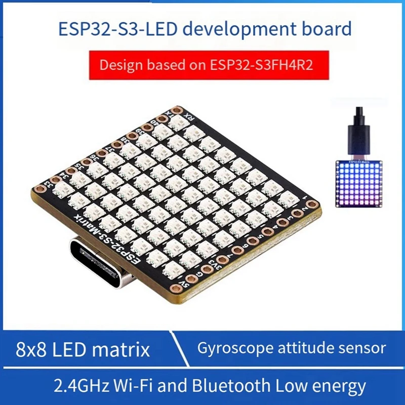 ESP32-S3 Micro-Development Board HAT 8X8 LED Matrix Wi-Fi+Bluetooth Low Energy Development Board