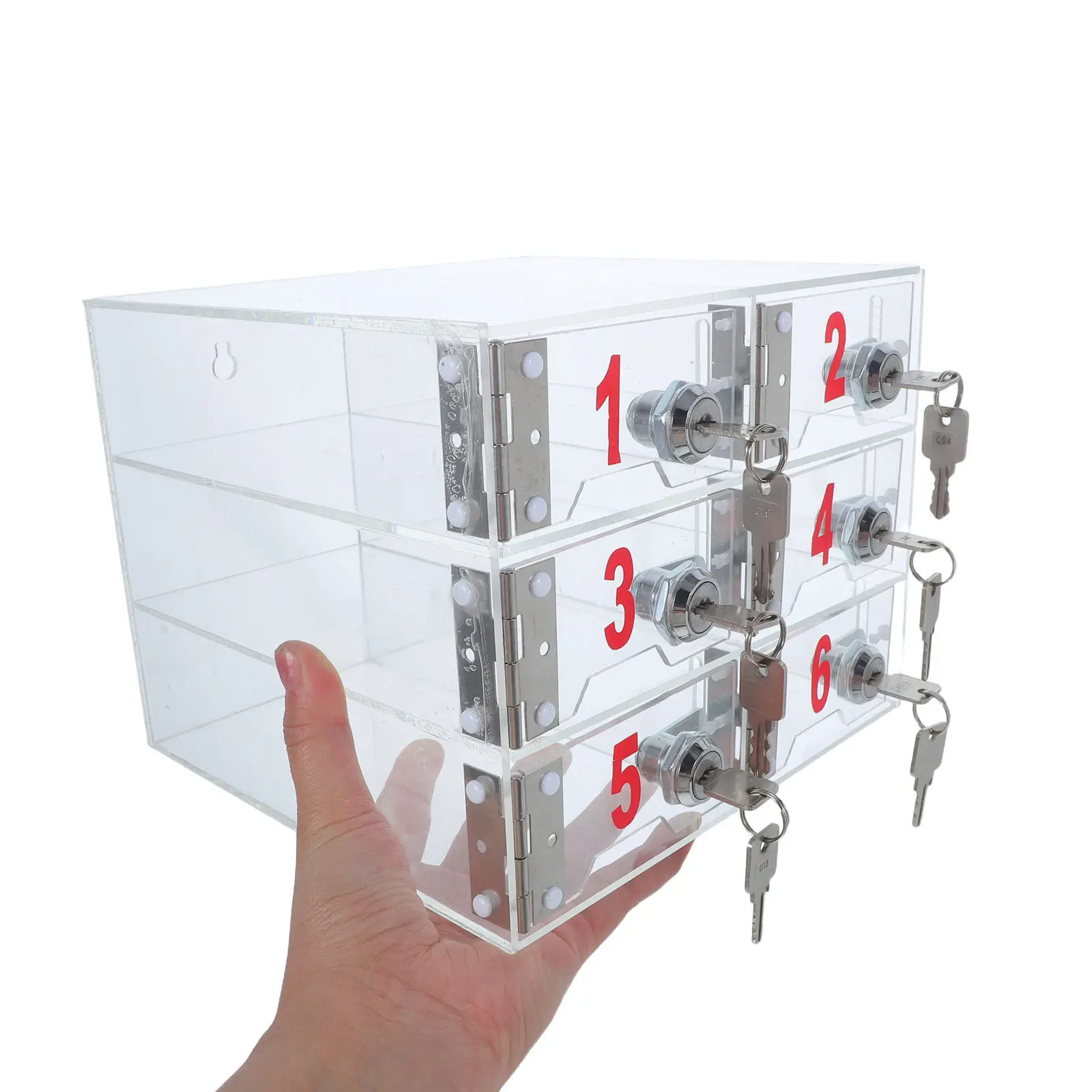 Lockable Clear Acrylic Cell Phone Locker 6 Slot Desktop Storage Cabinet Numbered Compartments for Office Classroom Gym Meeting