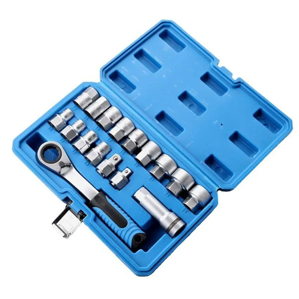 Automotive Repair Tool Kit Pass Through Ratchet Wrench Socket Set Bits Extension Bar Chrome Plated Mechanical Hand Tool