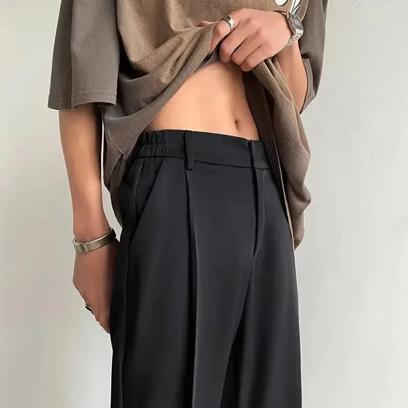 Premium Design Draped Micro Flare Casual Trousers For Men Spring Summer Straight Leg Loose Fit Wide Leg Dragging Long Pants