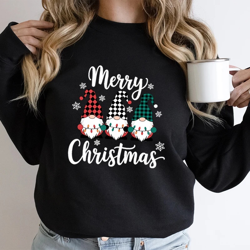 Funny Gnomes Merry Christmas Printed Sweatshirts Women Colorful Clothes Long Sleeve Crew Neck Fashion Casual Female Sport Hoodie