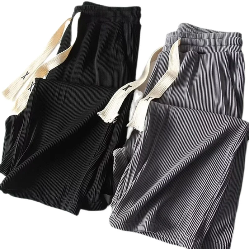 Pantaloni da uomo sportivi a gamba dritta in seta di ghiaccio casual Pantaloni lunghi estivi dalla vestibilità ampia Faionable Youthful Sle Comodo leggero...