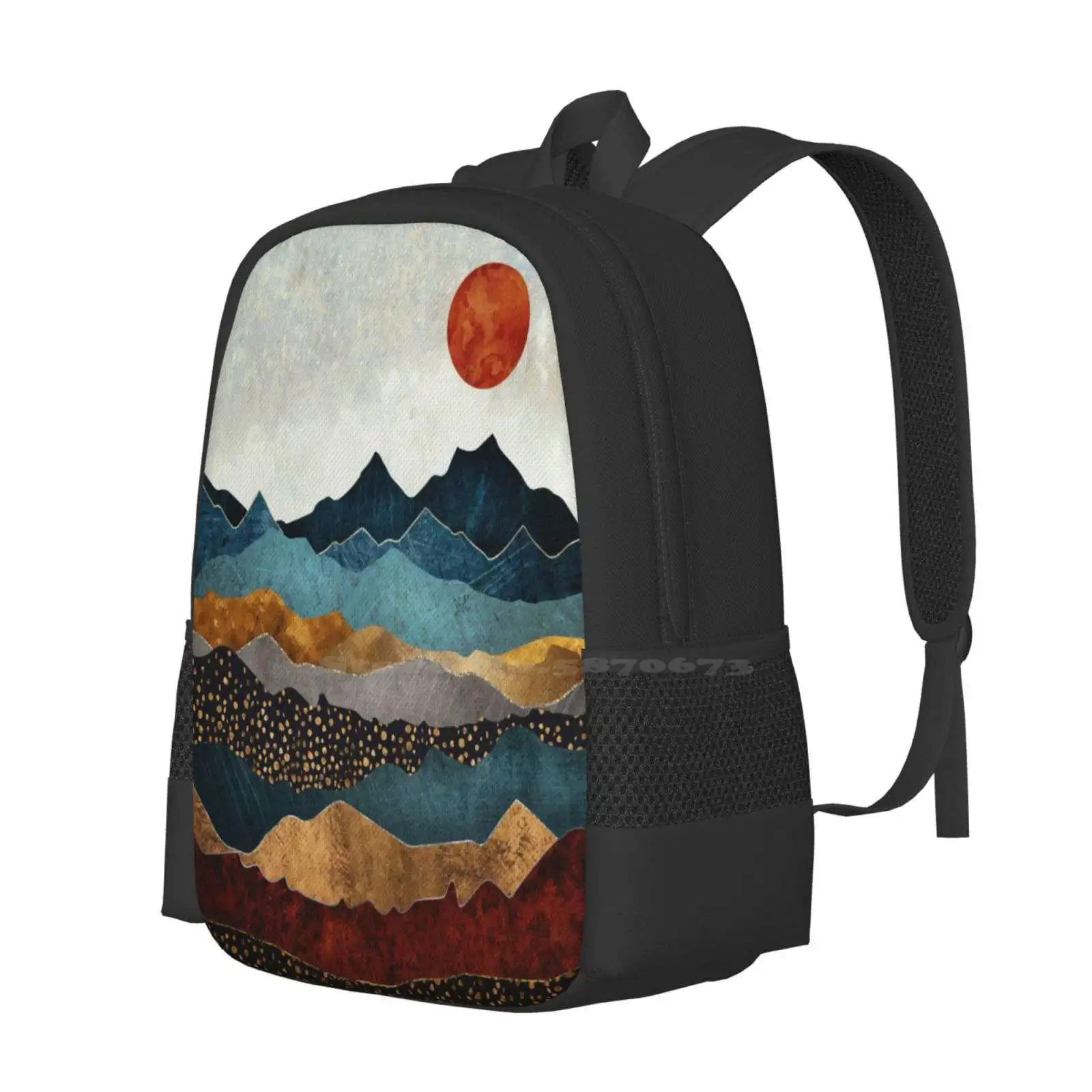 Backpacks For School Teenagers Girls Travel Bags Amber Landscape Moon Hills Mountains Gold Copper Bronze Silver Blue Red Grey