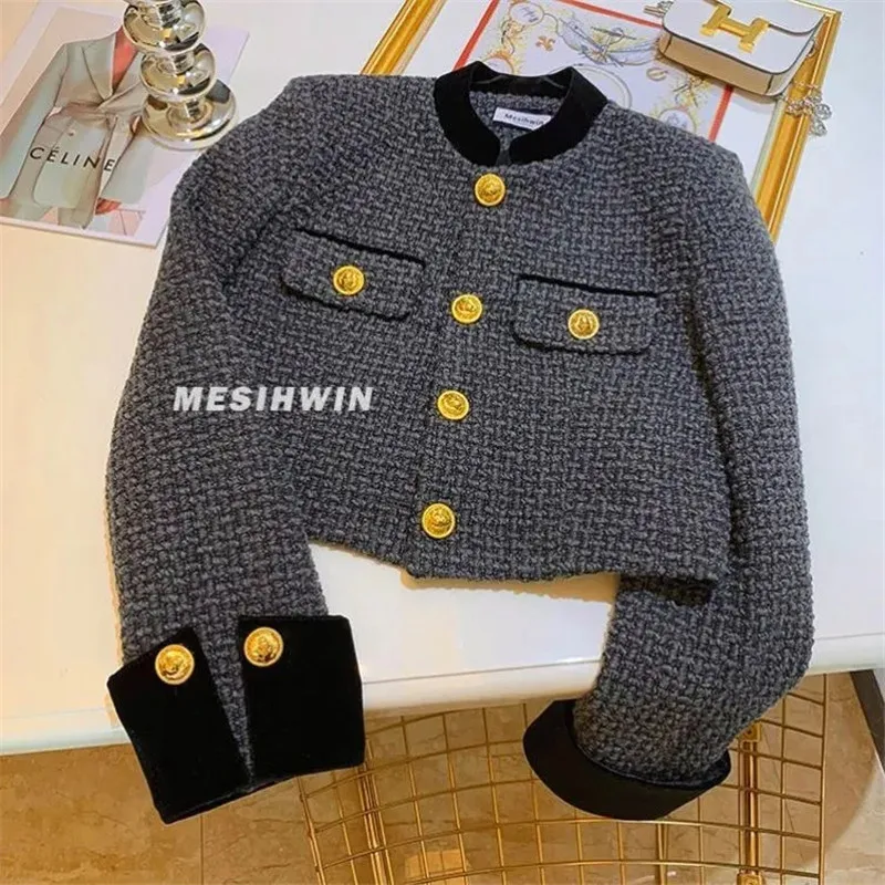 Ultra Short Women\'s Jacket 2024 Spring Autumn Fashion Slim Lady Temperament Coats Single breasted Ladies Tweed Outwear Tops