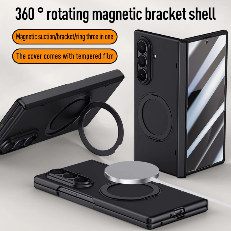 

Чехол для Samsung Galaxy Z Fold 7, роскошный чехол Magsafe Ring Stand, магнитная защитная задняя крышка, чехол для Z Fold 7, чехол