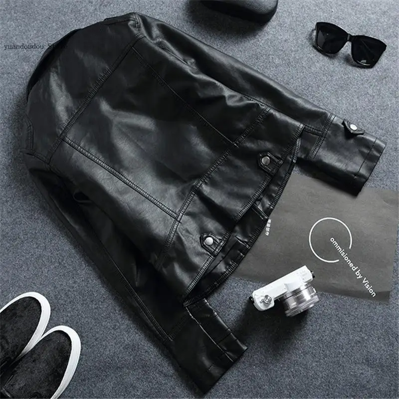 Spring and Autumn Women's Clothing Causal Simple Collar Leather Jacket Women's Pu Jacket Motorcycle Suit