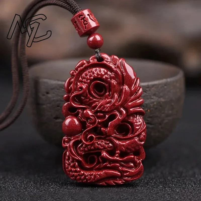 Fashion Cinnabar Jade Zodiac Dragon Pendant Necklace Jewellery Chinese Healing Women Man Luck Gift Sweater Chain Amulet