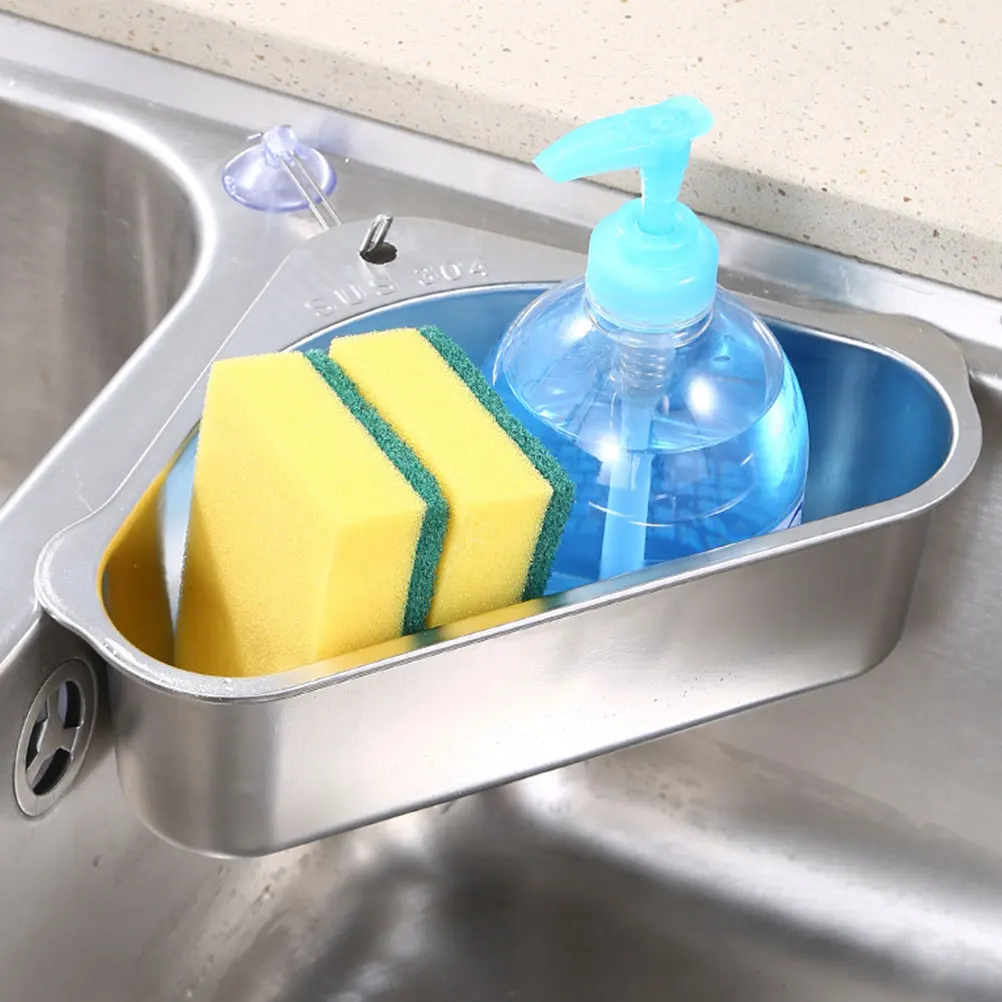 

1Set Kitchen Drain Basket Stainless Storage Rack Silver Triangular Design Mesh Multi Function Fruits Vegetables Washing