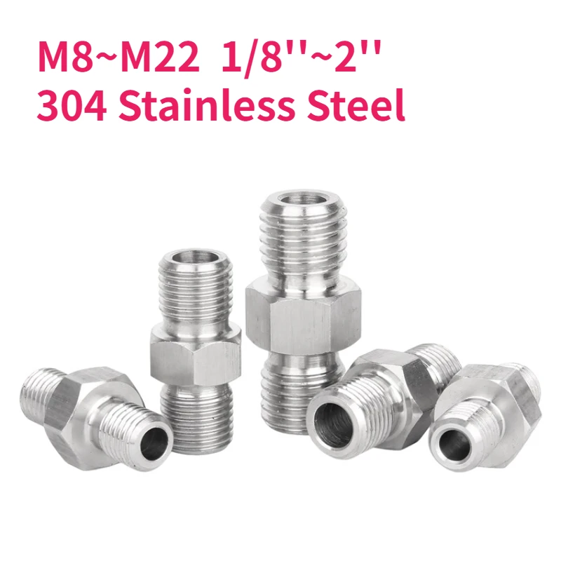 M8~M22 1/8'' 1/4'' 3/8'' 1/2'' 3/4'' 1''~2'' 304 Stainless Steel Male Thread Hex Nipple High Pressure Pipe Fitting Equal/Reducer