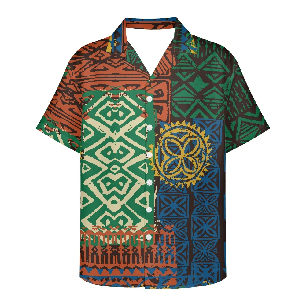 HYCOOL Traditional Pacific Tapa Cloth Melanesia Samoa Shirts For Men Polynesian Tribal Loose Fit Casual Party 5xl Hawaiian Shirt