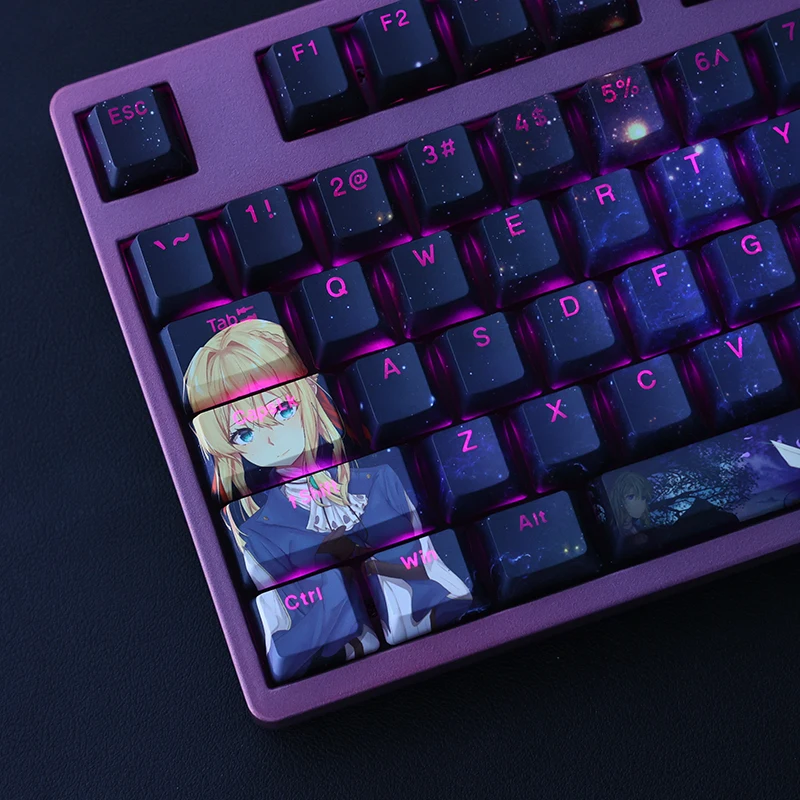 Imagem -02 - Teclas Violeta Evergarden Animação Jogo Tema Pbt Keycaps Rbg Translúcido Cereja Perfil para Teclado Mecânico Keycaps 108