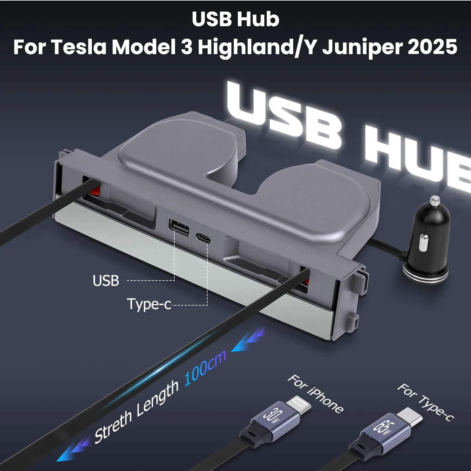 Fast Charging Car Docking Station For Tesla Model Y Juniper 2025 for Model 3 Highland Center Console USB Hub MultiPort