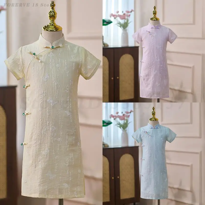 New Chinese Style Dress for Girls Cheongsam Girls Vintage Button Qipao Traditional Chinese Improved Vestidos Cute Sweet Qipaos