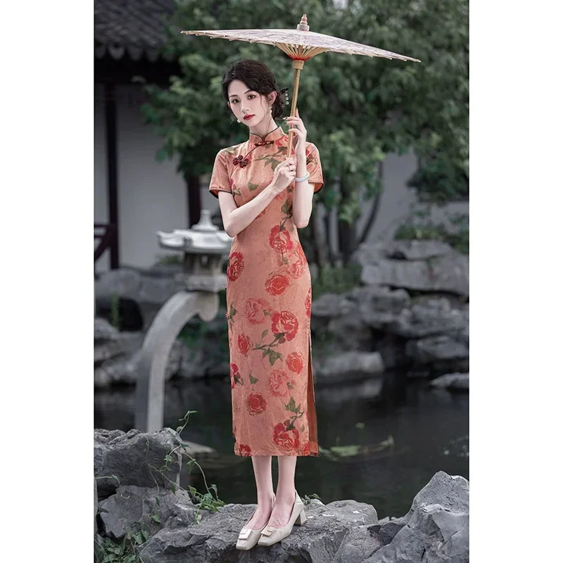 

Новое жаккардовое платье Cheongsam весна/лето 202, длинное улучшенное двухслойное Cheongsam для девочек