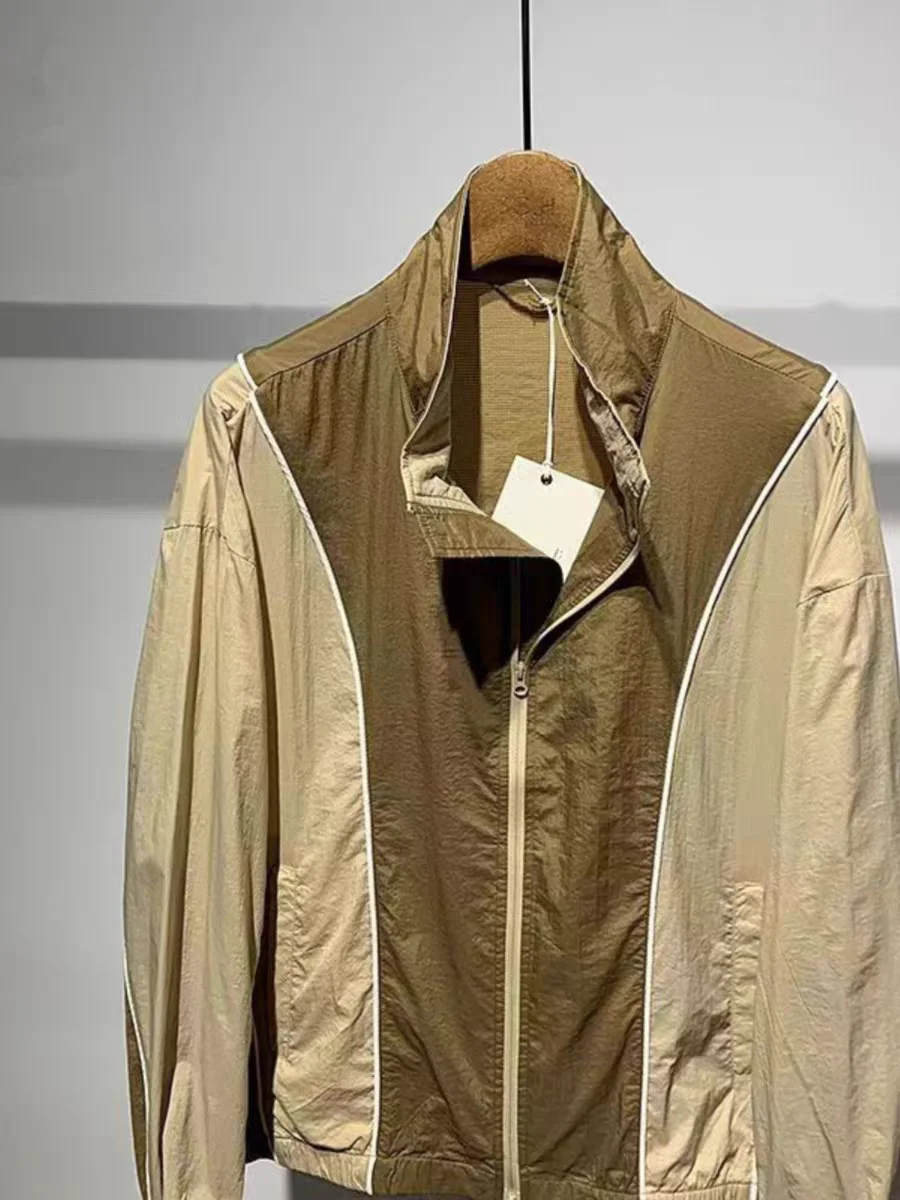 

Men's Summer New Thin Jaet Sun Protection Loose Casual Stand Collar Outerwear Faionable Splice Color Match All-Match