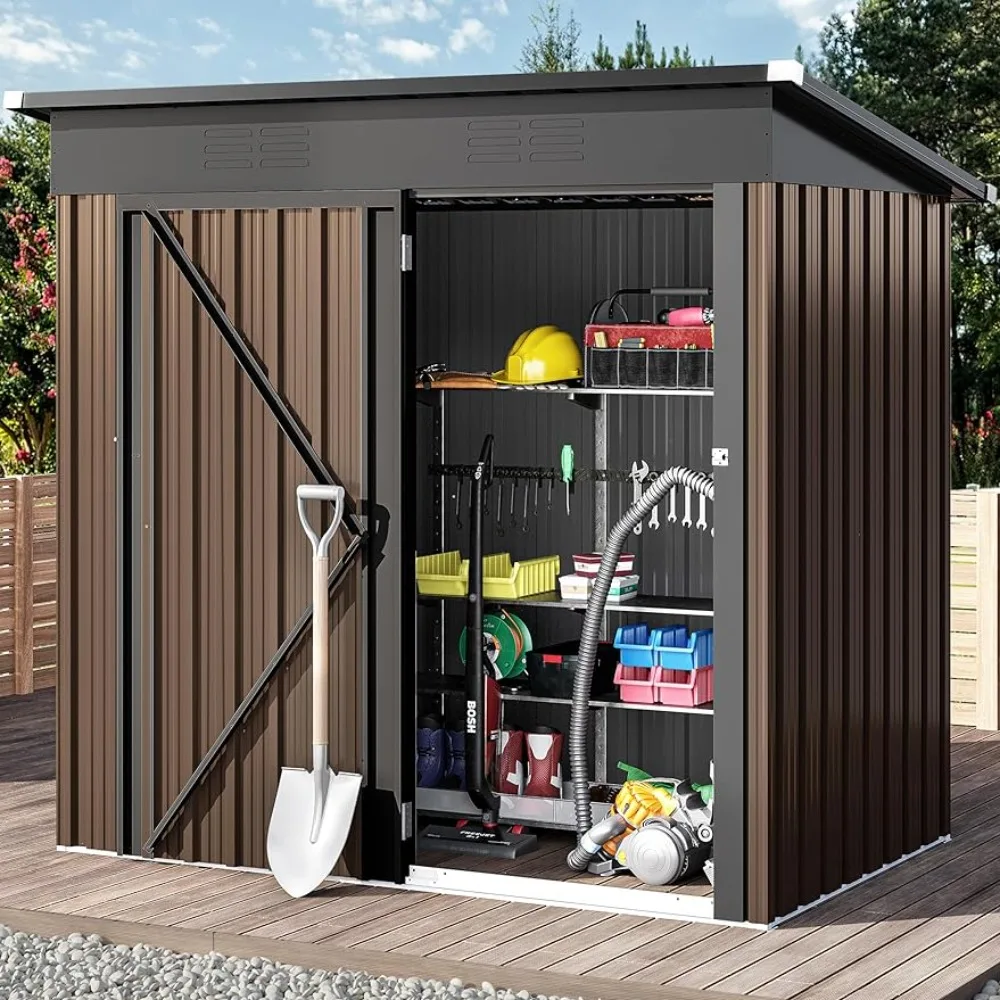 

Outdoor Storage Shed Brown Heavy Duty Metal Tool Shed Storage Room With Single Lock Door and Vent for Garden Warehouse Buildings