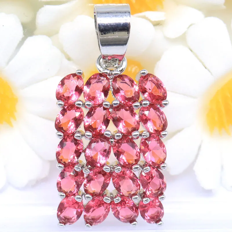 29x14mm Pretty Createdd Pink Tourmaline CZ Women Daily Wear Silver Plated Pendant