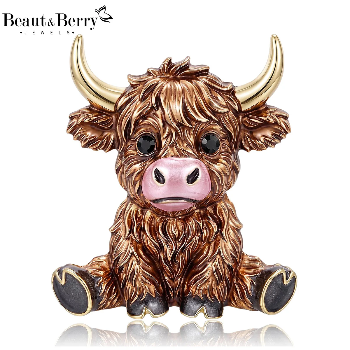 Beaut&Berry Classic Enamel Highland Cow Brooches for Women Unisex Animal Pins Casual Party Jewelry Accessories Gifts Decoration