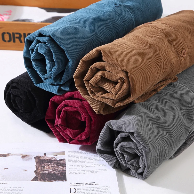 New Designer Corduroy Cotton Shirt Men Brand Trendy Stand Collar Retro Long Sleeve Large 5Colors Tops Clothing Chemise Homme