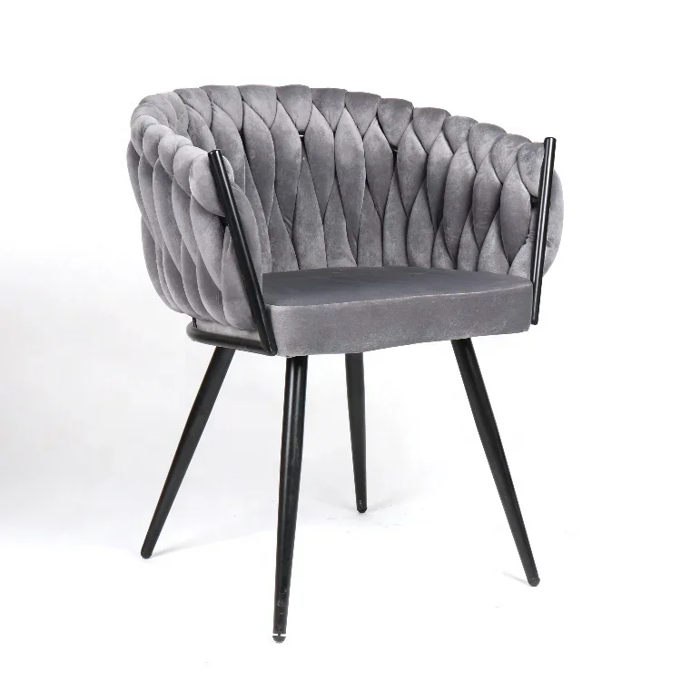 Factoyt Morden Upholstered Soft Fabric Grey Metal Frame Dine Chair Design Tufted Velvet Dining Room Chair With Arms