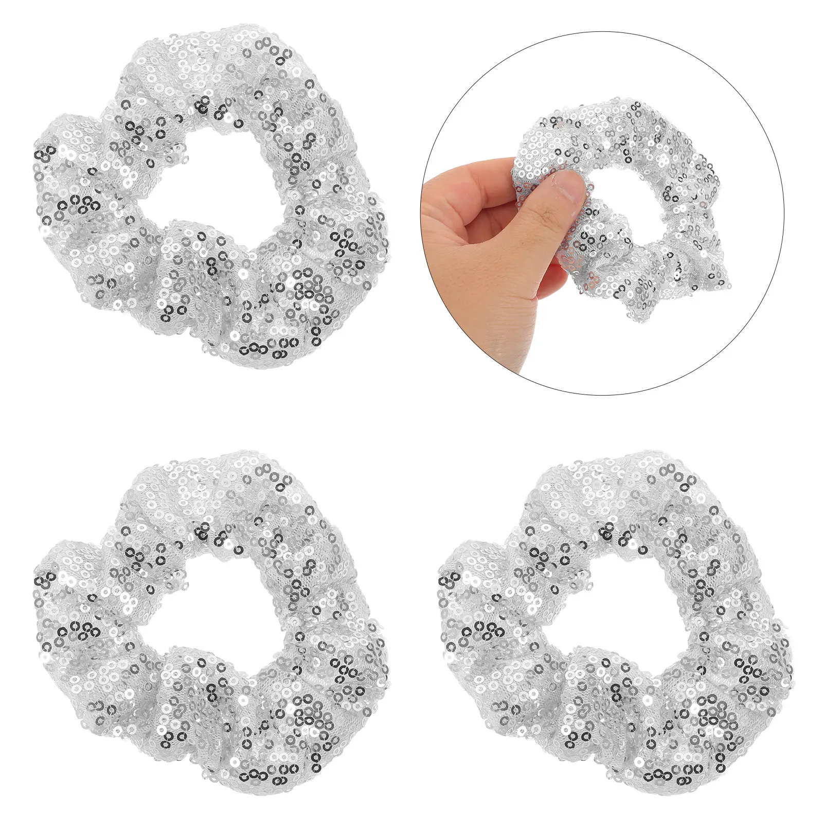 10Pcs Sequin Hair Scrunchies Shiny Glitter Elastic Ponytail Holders for Women Party Wedding Dance Hair Accessories