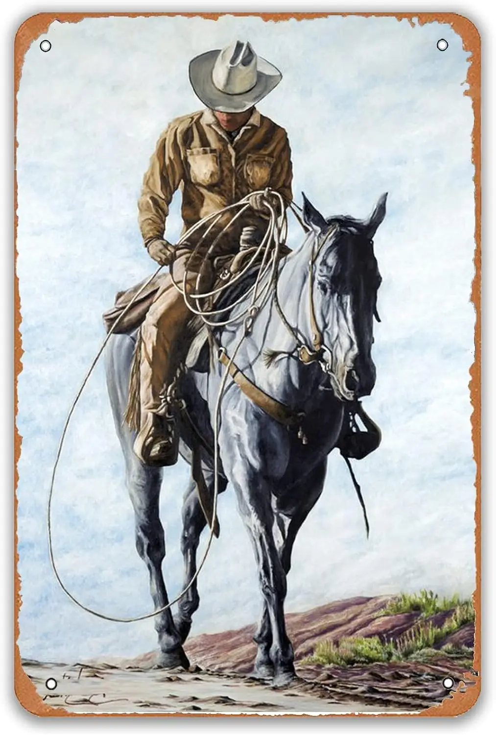 Cowboy Western Metallschild, Vintage Western Cowboys auf Pferden Wanddekoration, Vintage Metallschilder für Männer und Frauen Wandkunst