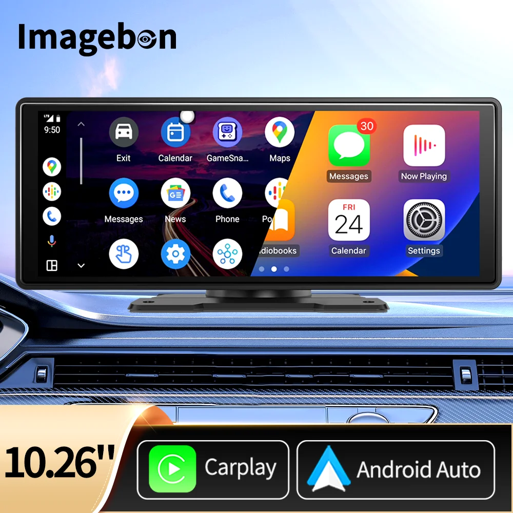 

Imagebon 10.26" Car Stereo Wireless CarPlay & Android Auto Rearview Mirror Camera with GPS Navigation AI Voice Control WiFi DVR