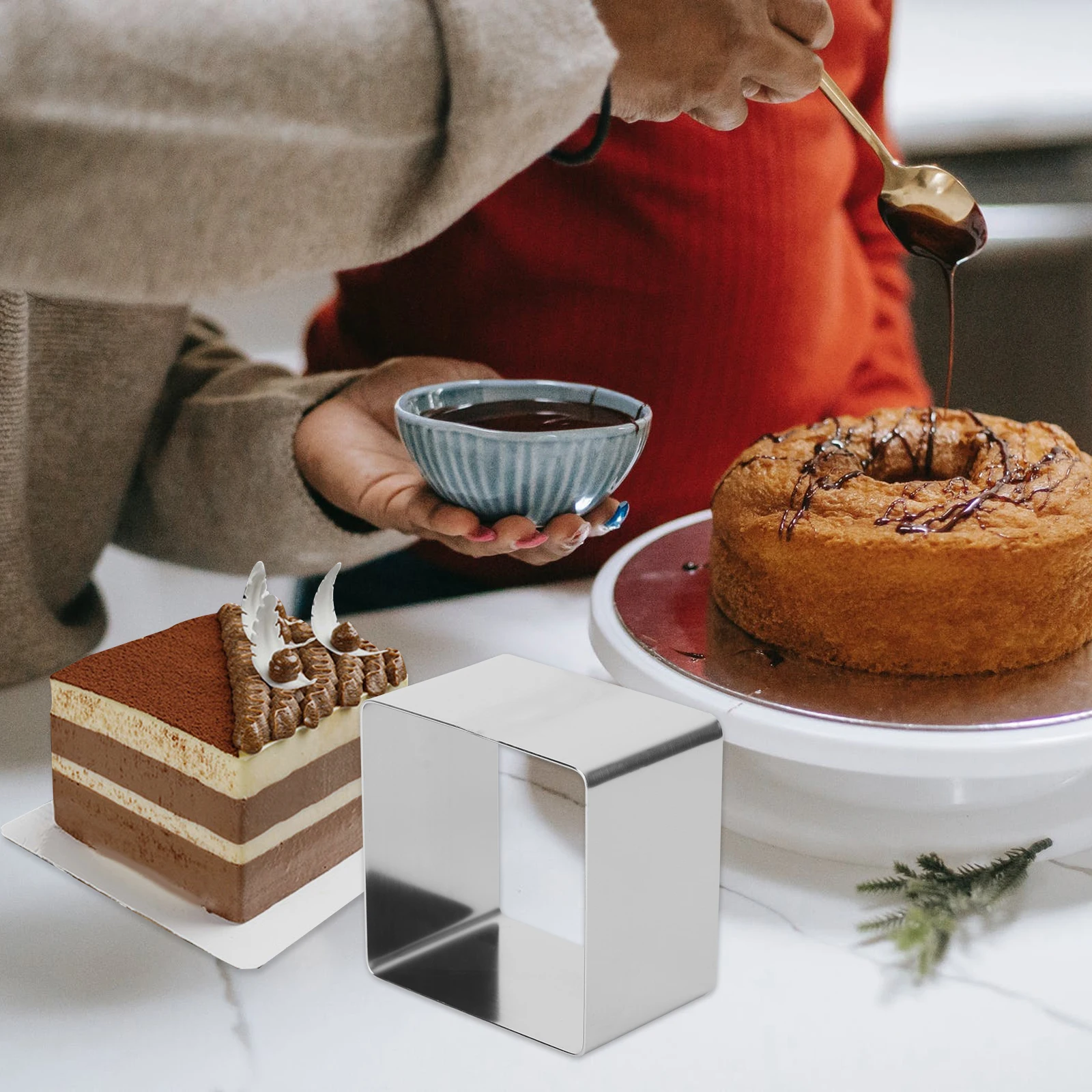 

Cake Stainless Steel Ring Mousse Halloween Molds Square Dessert Silver Baking