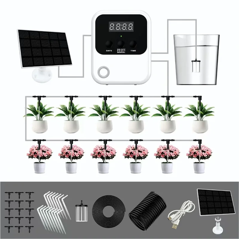 

ABZV-Potted Plant Automatic Watering Solar Panel Powered Water Pump Intelligent Drip Irrigation System Kit Garden Water Timer