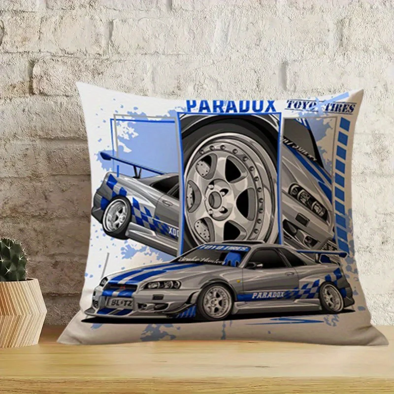 1pc Fast & Furious Style Pillow Cover, Polyester 2D Double-Sided Print, R34 JDM Tuner Car Design, Racing Fan Home Accent
