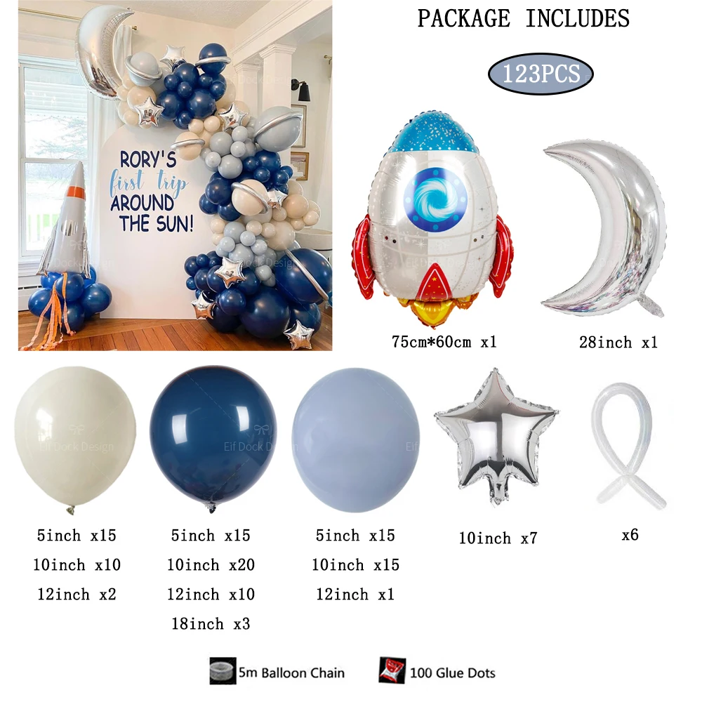 123pcs Galaxy Outer Space Themed Astronaut Rocket Balloon kit Birthday Party Anniversary Decoration Supplies Baby shower