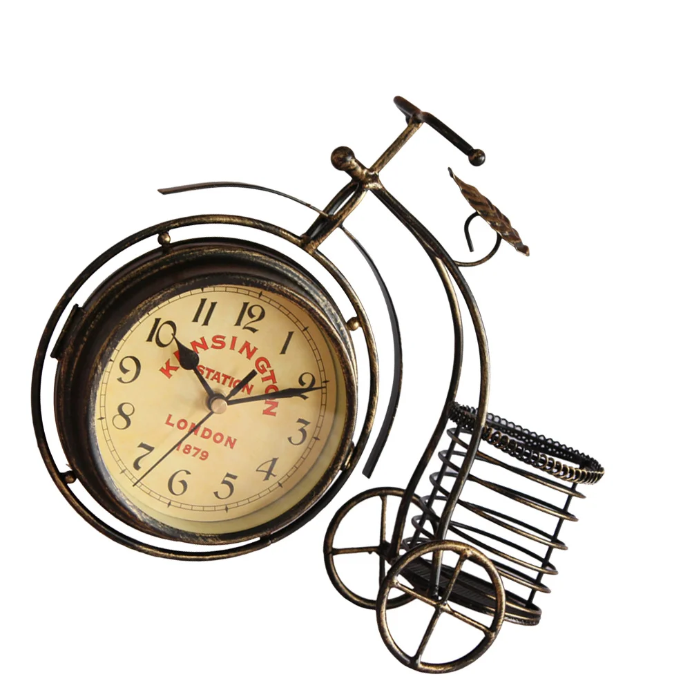 

1PC Bike Shape Clock Retro Creative Iron Craft Clock Desktop Ornament for Home Store Hotel Decoration Without (Bronze)