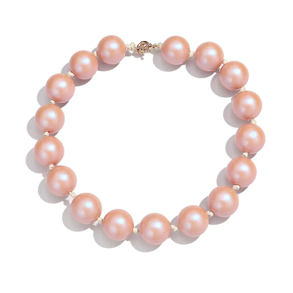 

Vintage Imitation Pearl Big Round Beaded Choker Necklace for Women Hand Knotted Acrylic Collar Elegant Statement Jewelry Gift