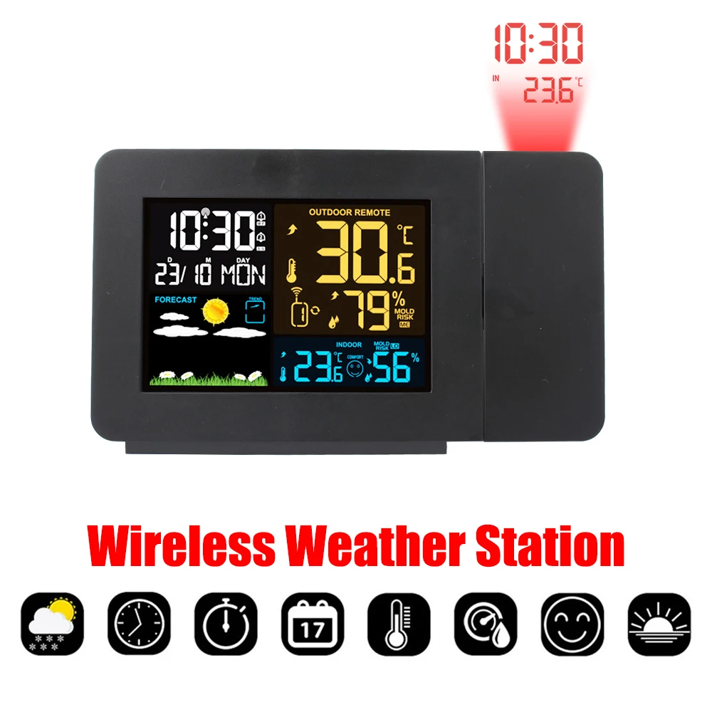 Digital Alarm Weather Station Indoor Outdoor Snooze Temperature With Time Projection EU LED Table Clock Humidity