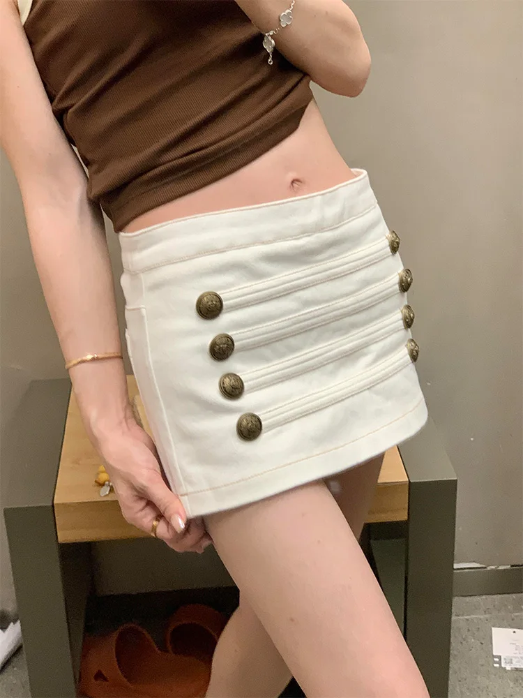 Retro American Spicy Girl Double Button Design Washed Jeans Slimming Ultra-Short Spring Autumn New Style Trendy Shorts