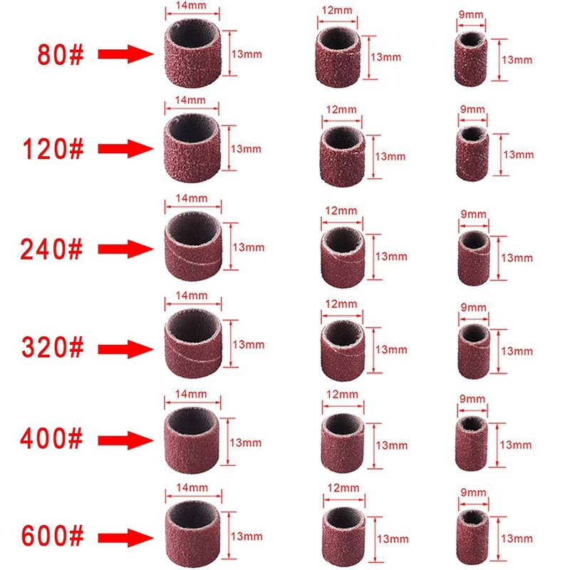 384 Pieces Drum Sander Set, 360 Pcs Nail Sanding Band Sleeves & 24 Drum Mandrels for Rotary Tool, 6.3/9.5/12.7mm, Alumina