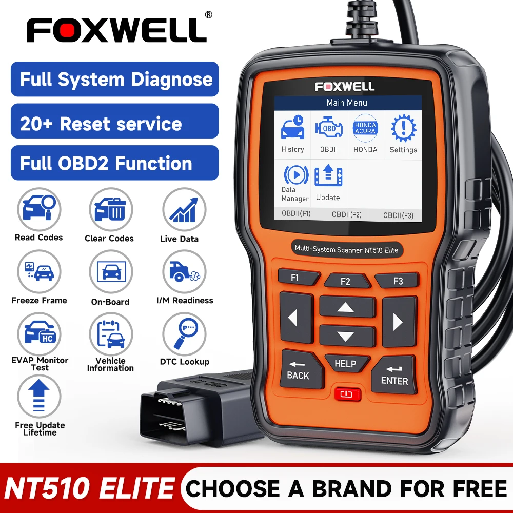 FOXWELL NT510 Elite OBD2 Scanner Full System Automotivo Scanner Bi-directional Control Auto Scan Tool