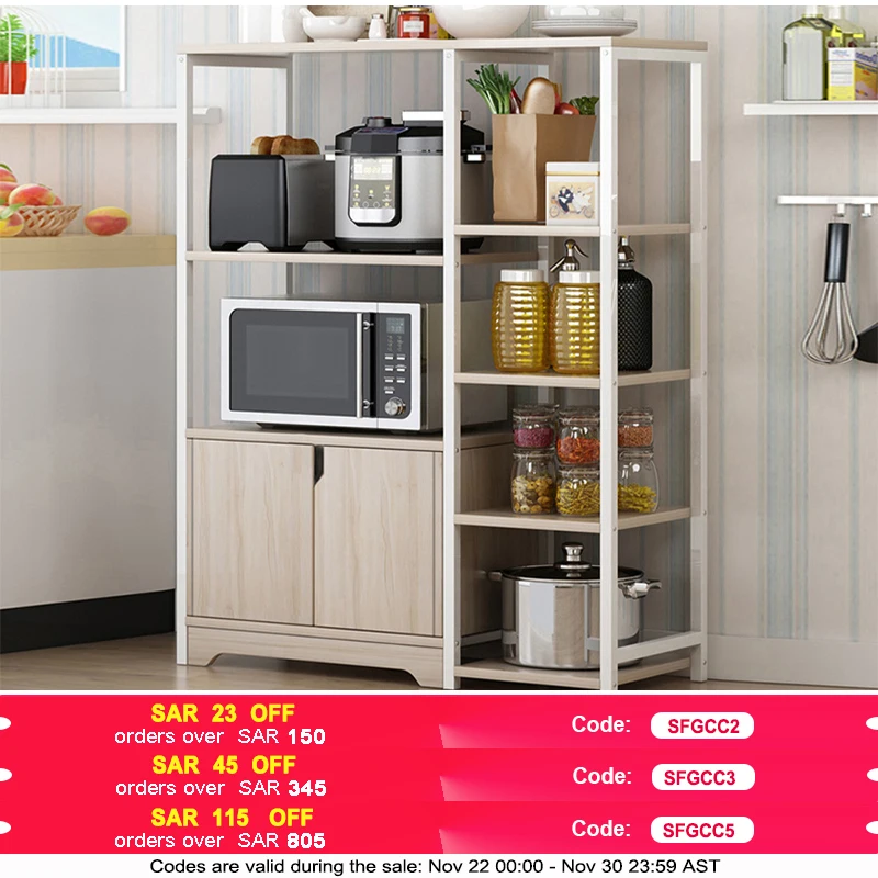 4-Tier Microwave Oven Stand Kitchen Rack with Storage Cabinet Multi Function Spice Holder Shelf for Utensils Vegetable Fruit