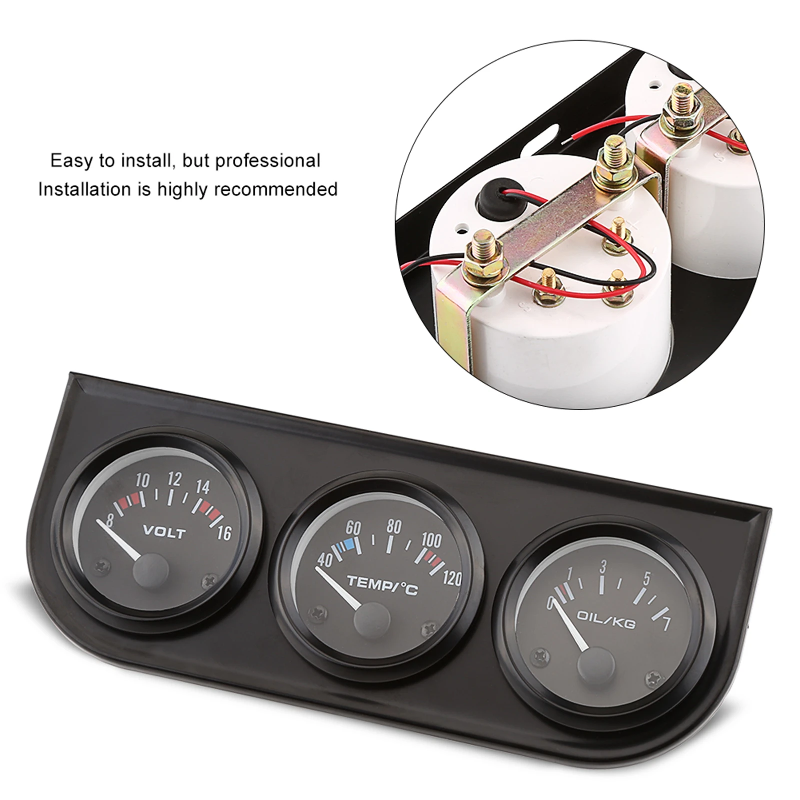 

52mm Triple Gauges 3 in 1 Voltmeter Water Temp Gauge Oil Pressure Meter w Sensor For Car Truck Oil Pressure Meter Voltmeter