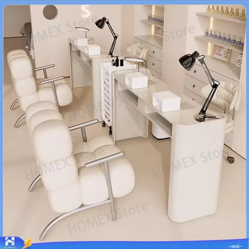 Cream Manicure Table and Chair Set with High Power 2nd Gen Vacuum Cleaner Single Double Triple Burnt Stone Nail Desk for