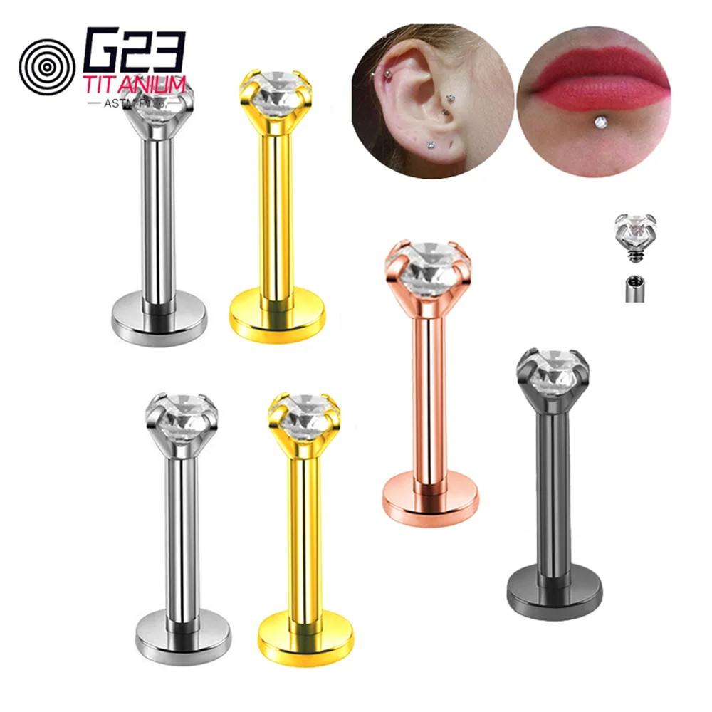 2/10pcs G23 ASTM F136 Titanium Internally Thread Piercing Lip Nose Stud Labret Earrings Set Tragus Spiral Cartilage Body Jewelry