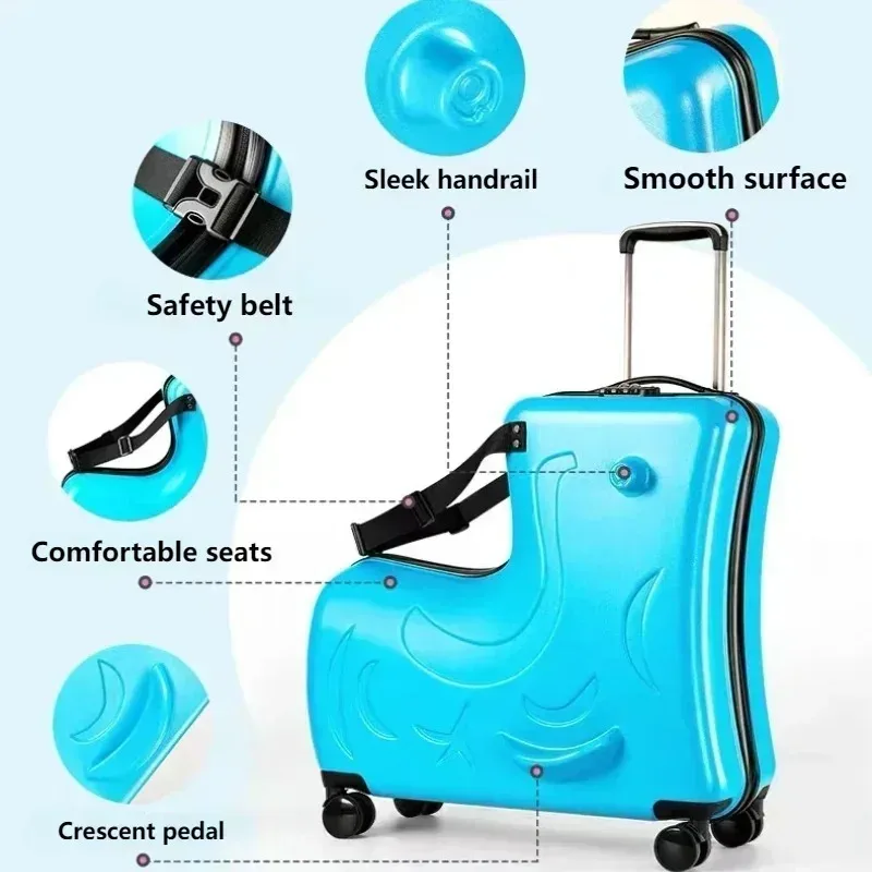 Kids Scooter Suitcase Sit & Riding Luggage with 360° Universal Wheel Pedal Handrail Removable Seat Belt Cabin Luggage 20/24 Inch