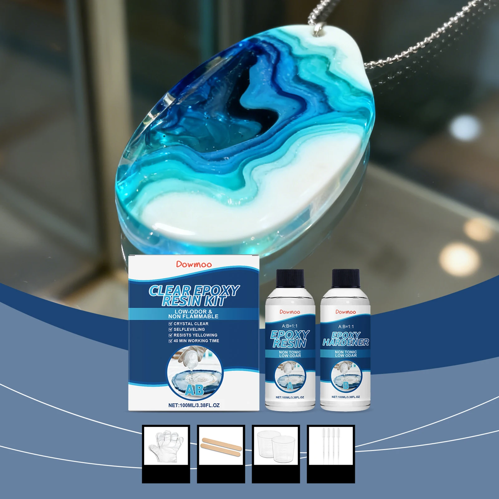 DIY Crystals Clear Epoxys Resin 1:1 Mixing Ratio Casting Resin Kit Clear A+B Resin Silicone Molds For Art Jewelry Craft
