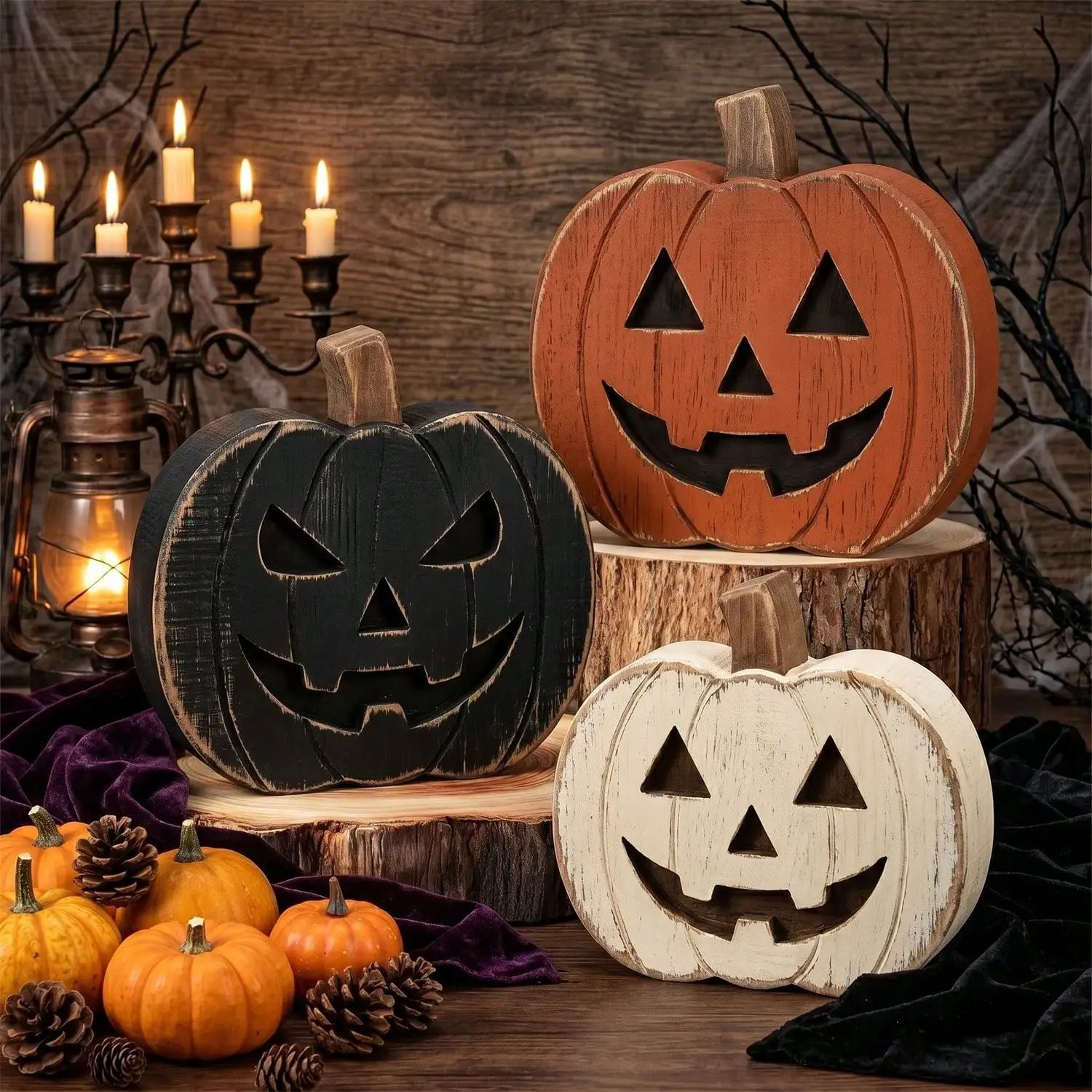 Halloween Wooden Pumpkin Figurines, Pumpkin-Themed Decorations, Autumn Home Decorations, Rustic Farmhouse-Style Wooden Pumpkin Table Signs, Wooden Multi-Layer Trays - These Are Ideal Gifts For Celebrating Thanksgiving And Halloween.