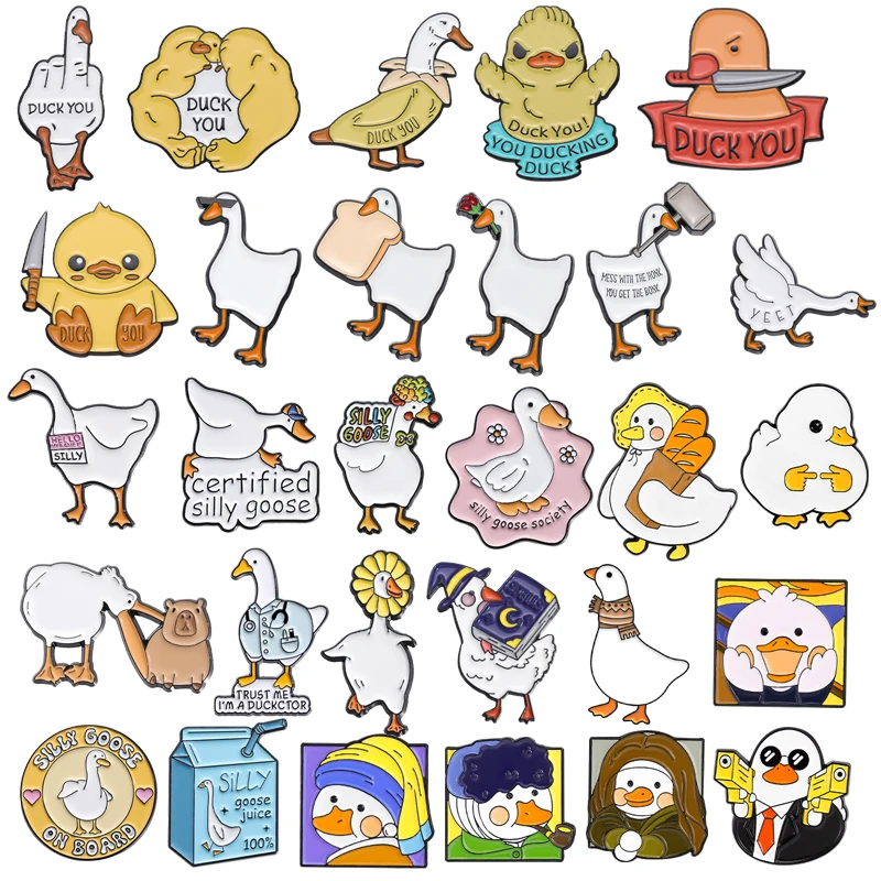 29 Types Goose Duck Cartoon Enamel Pins Cute Animal Shape Lapel Badge Decorative Brooches Clothes Backpack Creative Pin Jewelry